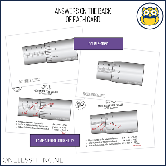 Micrometer Reading, Skill Builder Cards