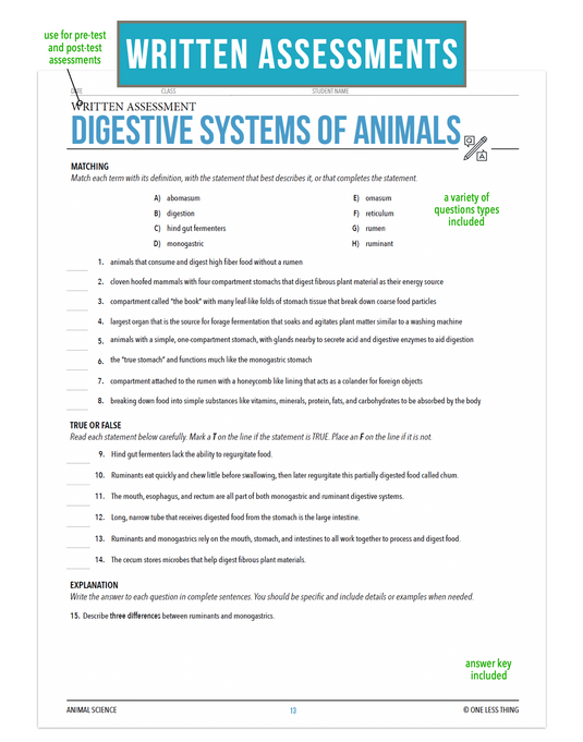 CCANS08.1 Digestive Systems, Animal Science Complete Curriculum