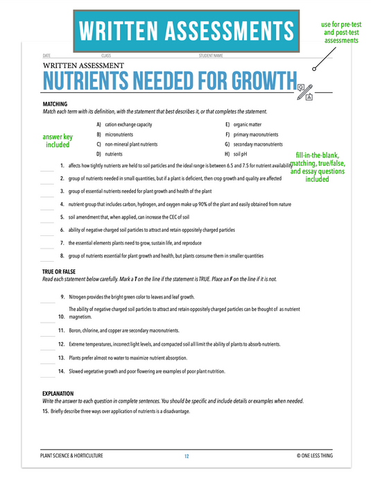 CCPLT07.1 Nutrients and Growth, Plant Science Complete Curriculum