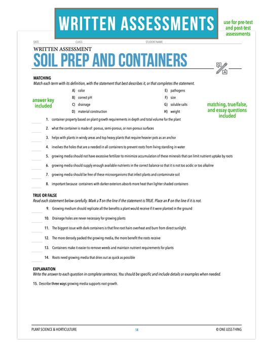 CCPLT12.2 Soil Prep and Containers, Plant Science Complete Curriculum