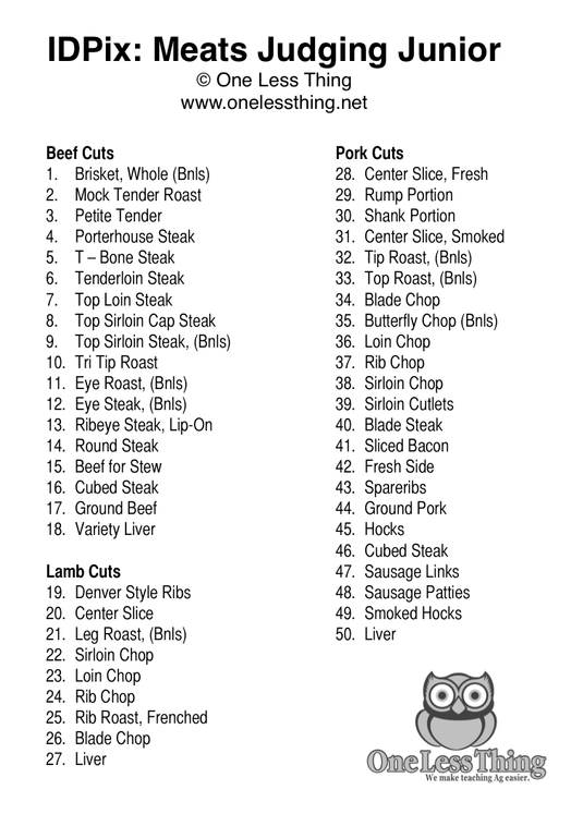 Meats Judging Cuts ID Junior, IDPix Cards