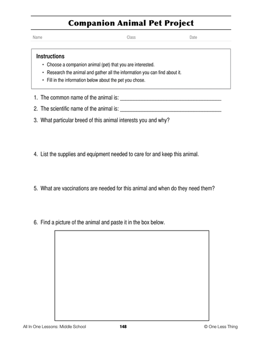 6-13 Intro to Companion Animals, Lesson Plan Download