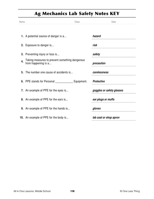 7-11 Intro to Safety in Ag Mechanics, Lesson Plan Download