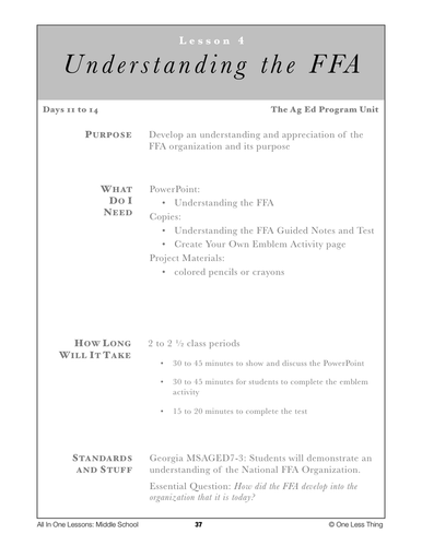 7-04 Understanding the FFA, Lesson Plan Download