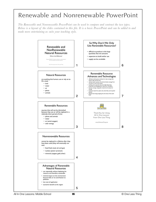 7-09 Renewable and NonRenewable Resources, Lesson Plan Download