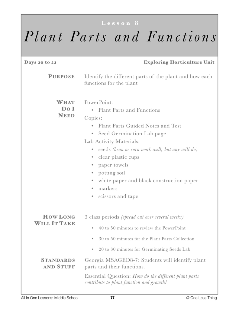 Load image into Gallery viewer, 8-08 Plant Parts and Functions, Lesson Plan Download
