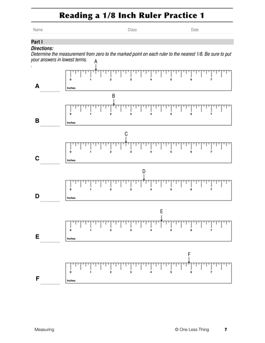 Measuring, One Step Worksheet Downloads