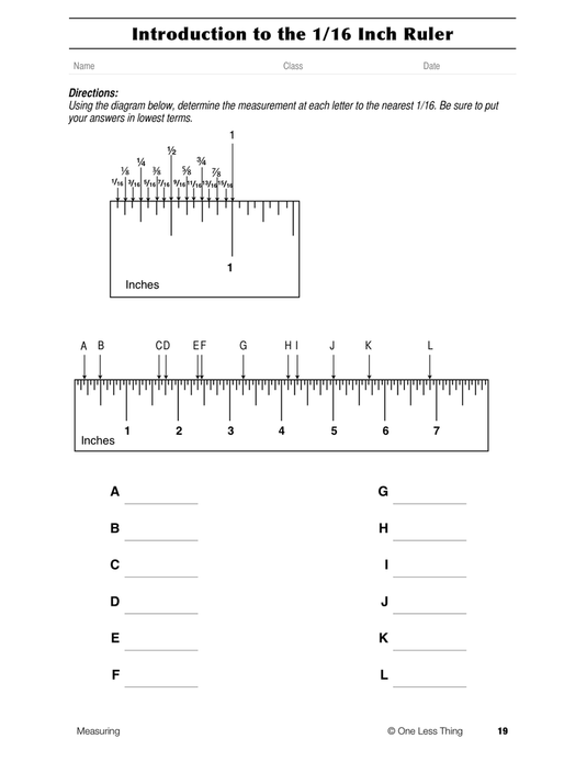 Measuring, One Step Worksheet Downloads