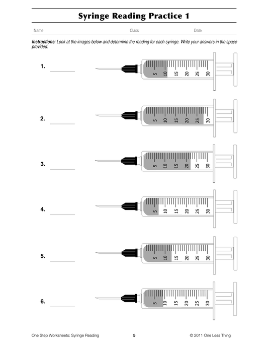 Syringe Reading, One Step Worksheet Downloads