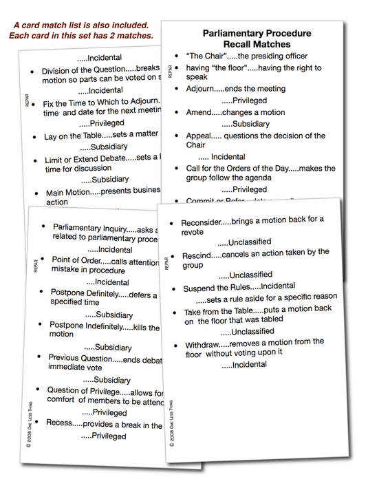 Parliamentary Procedure Recall, Digital download