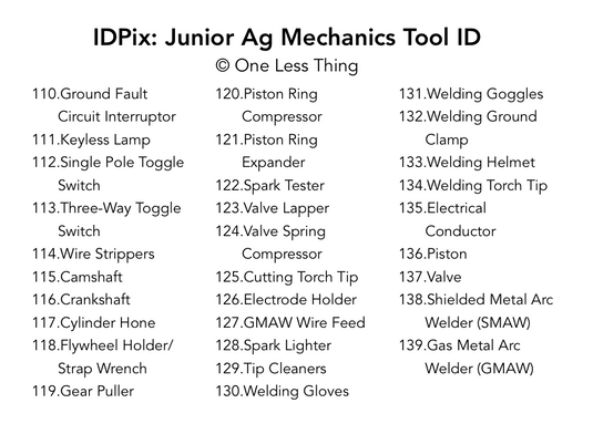 Junior Ag Mechanics Tool ID IDPix Cards