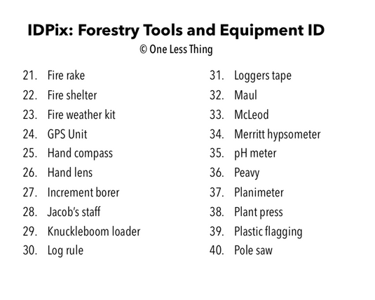 Forestry Equipment and Tools ID, IDPix cards