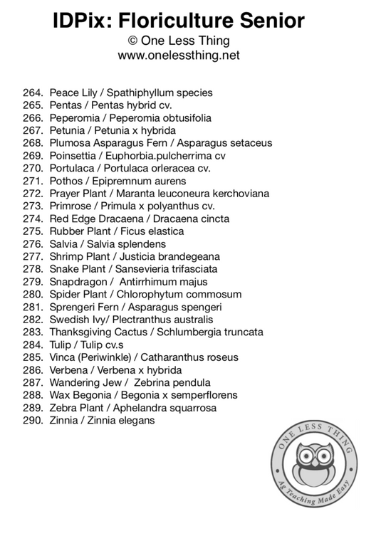 Floriculture ID Senior, IDPix Cards